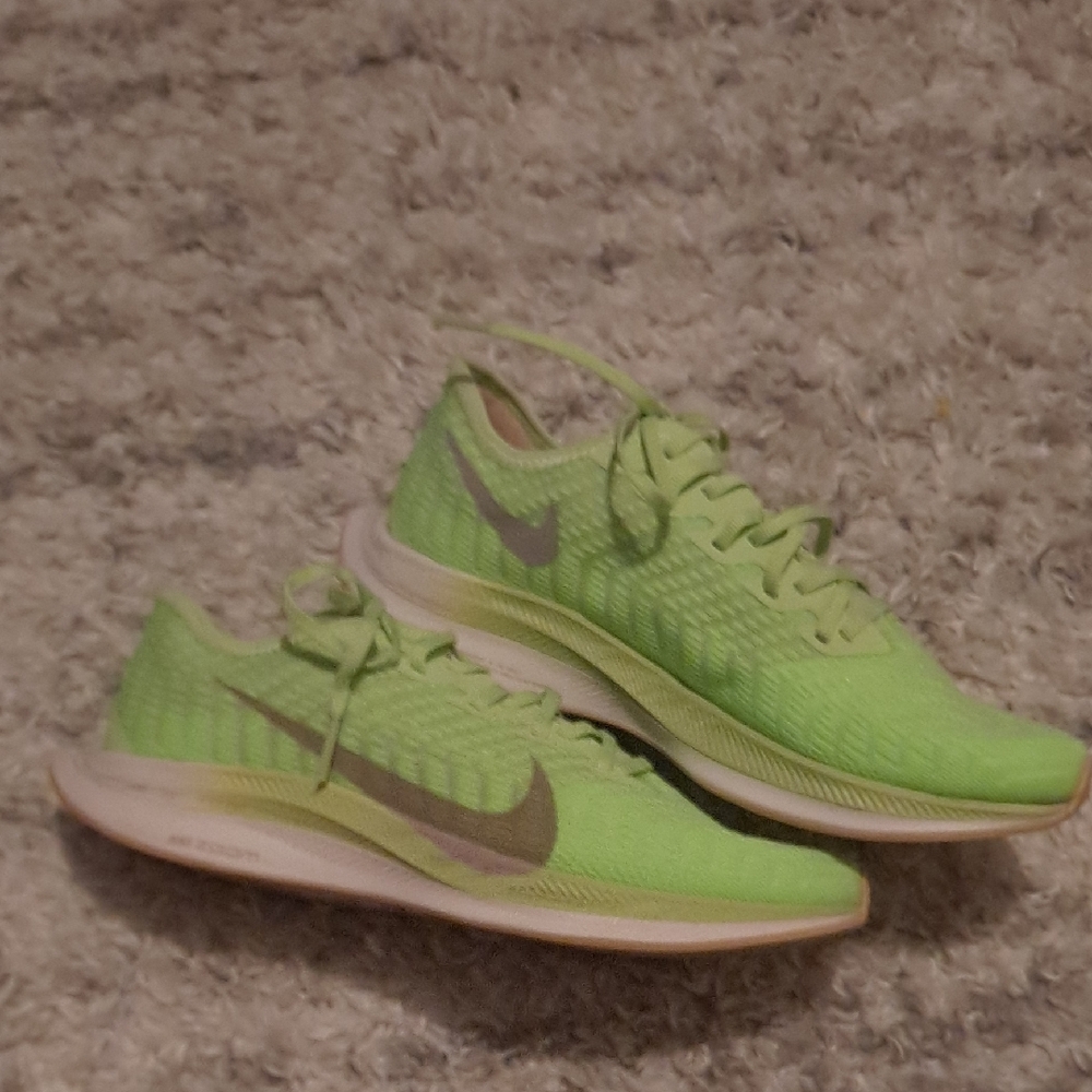 Nike Women’s Flyknit Running Shoes - Neon Green with Gray Swoosh